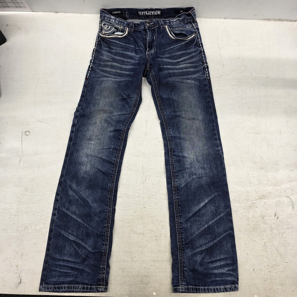 Affliction Black Y2K Premium Cooper Jeans Men's Size 29 Bootcut Embroidered VG